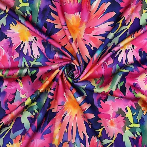 Viskosesatin - Belina Flowers - pink/flieder/grün