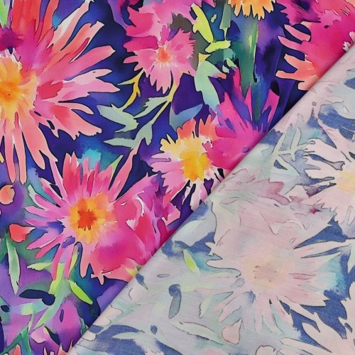 Preview: Viskosesatin - Belina Flowers - pink/flieder/grün