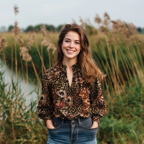 Preview: Viskosesatin - matt - Misia Flowers - brown