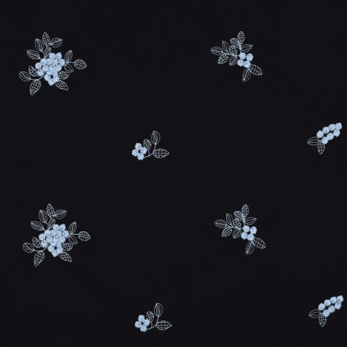 Baumwolle - bestickt - Charlott Blumen - dunkelblau/hellblau