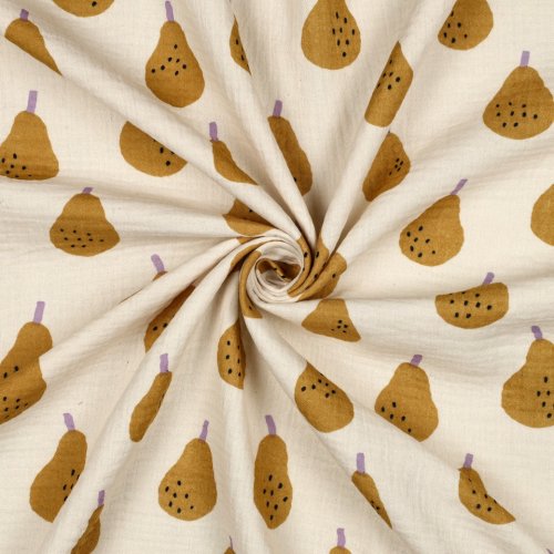 Bio Musselin - Pears - senf/ecru - by Jennifer Bouron