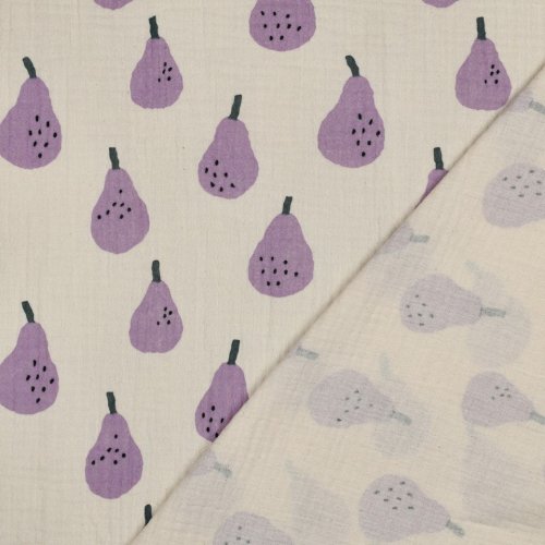 Preview: Bio Musselin - Pears - flieder/ecru - by Jennifer Bouron