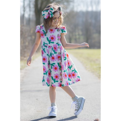 Preview: Bio Musselin - Flowers - rosa/ecru/grün - by Jennifer Bouron