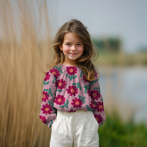 Preview: RESTSTÜCK 1,50m !!! - Bio Musselin - Flowers - pink/rosa/grün - by Jennifer Bouron