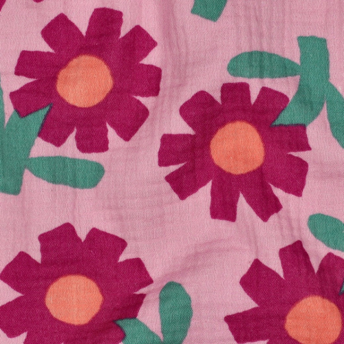 Preview: RESTSTÜCK 1,50m !!! - Bio Musselin - Flowers - pink/rosa/grün - by Jennifer Bouron