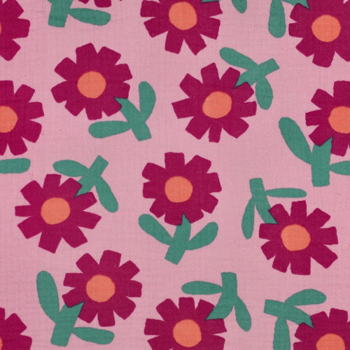 RESTSTÜCK 1,50m !!! - Bio Musselin - Flowers - pink/rosa/grün - by Jennifer Bouron