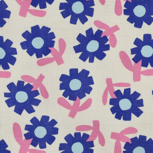 Preview: RESTSTÜCK 1,10m !!! - Bio Musselin - Flowers - blau/ecru/rosa - by Jennifer Bouron