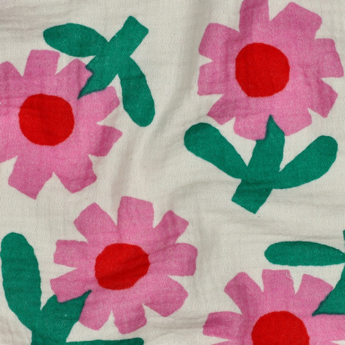 Preview: RESTSTÜCK 1,30m !!! - Bio Musselin - Flowers - rosa/ecru/grün - by Jennifer Bouron