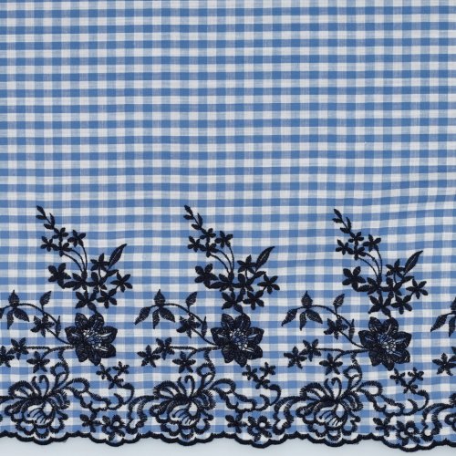 Baumwoll Bordüre - Noble Edge Check - hellblau/dunkelblau