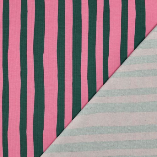 Preview: Bio French Terry - Stripes - rosa/dunkelgrün - by Jennifer Bouron