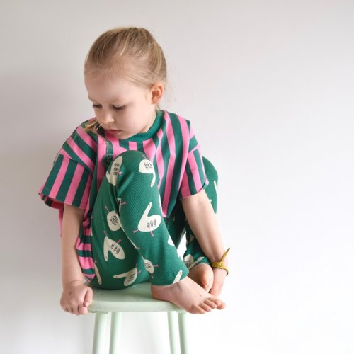 Preview: Bio French Terry - Stripes - rosa/dunkelgrün - by Jennifer Bouron