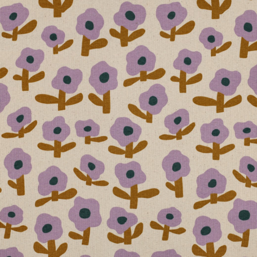 Preview: RESTSTÜCK 1,50m !!! - Bio Ripp Jersey - Flowers - flieder/ecru/senf - by Jennifer Bouron