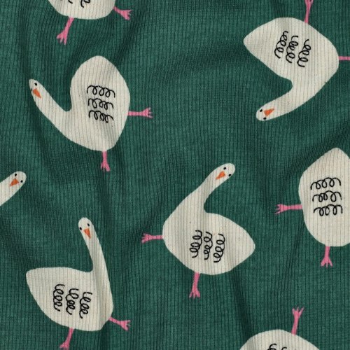 Preview: Bio Ripp Jersey - Geese - grün - by Jennifer Bouron