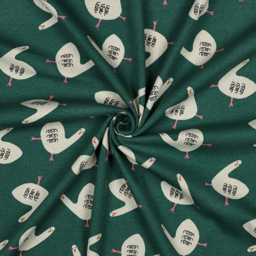 Bio Ripp Jersey - Geese - grün - by Jennifer Bouron