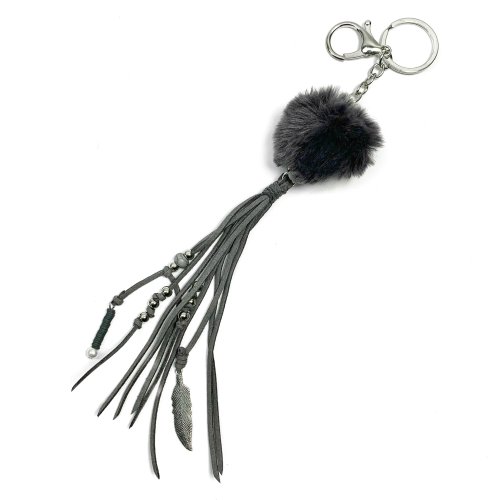 Anhänger - Kunstwildleder - Bommel - anthrazit