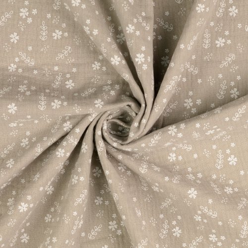 Musselin - Blümchenwiese - beige