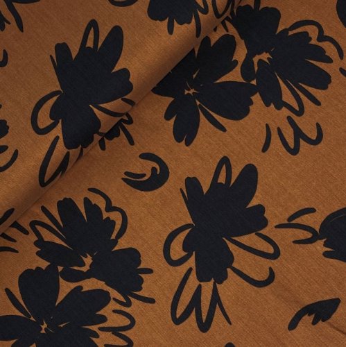 RESTSTÜCK 50cm !!! - Lyocell - Blumen - braun