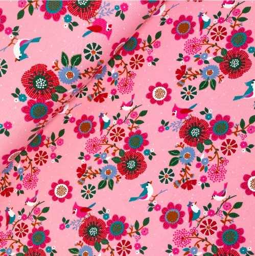 French Terry - Birds and Flowers - rosa