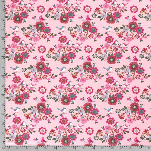 French Terry - Birds and Flowers - rosa