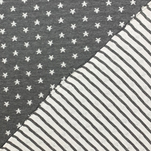 Preview: RESTSTÜCK 1,00m !!! - Bio Jacquard - Doubleface - Sterne - A32/01 - carbon/weiß - Albstoffe