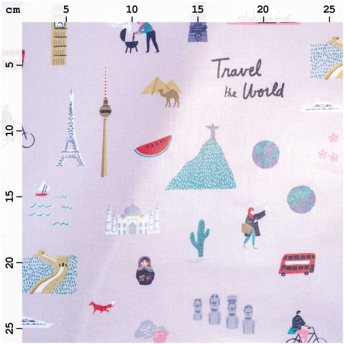 Preview: RESTSTÜCK 1,10m !!! - Baumwolle beschichtet - Travel the world - flieder - Travel the world - Rico Design