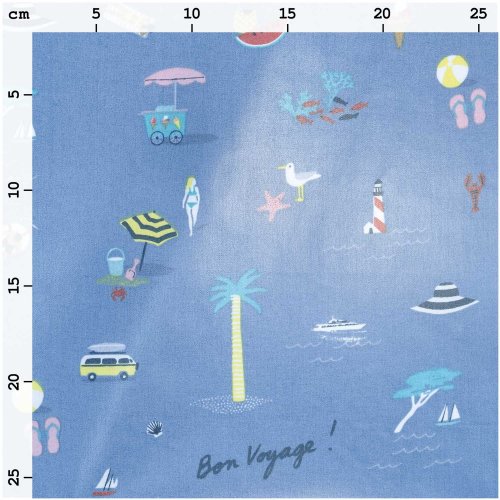 Preview: RESTSTÜCK 1,30m !!! - Baumwolle beschichtet - Bon Voyage - blau - Travel the world - Rico Design