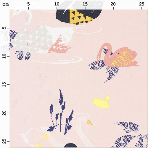 Baumwolle beschichtet - Schwan - rosa schwarz neon - Okina Hana - Rico Design
