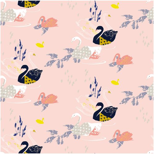 Baumwolle beschichtet - Schwan - rosa schwarz neon - Okina Hana - Rico Design