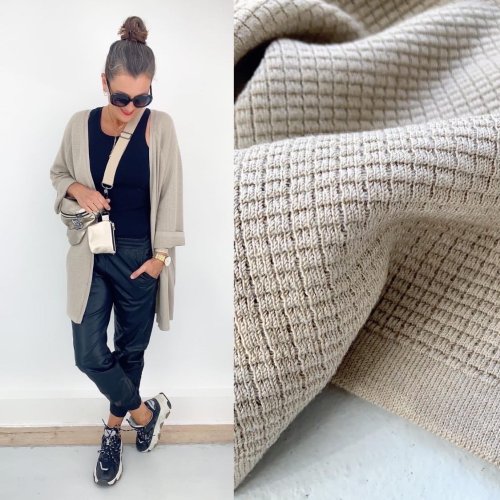 Preview: B-Ware!!! - Modalstrick - Waffle Knit - 60cm Panel - sand - Waffle Fall