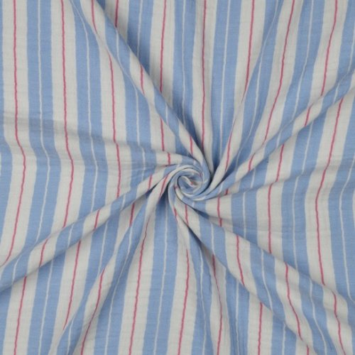 Musselin - Tarian Streifen - weiß/blau/rosa