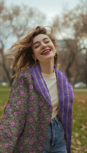 Preview: Baumwoll Stepper - Blossom Lines - khaki/lila/fuchsia