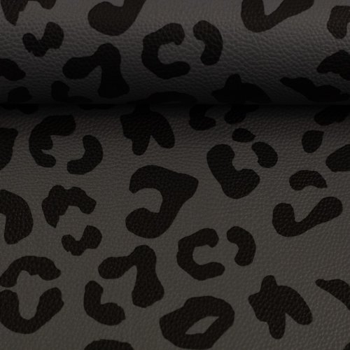 RESTSTÜCK 0,30m !!! - Kunstleder - Happy Leo - by Cherry Picking - dunkelgrau/schwarz - Swafing