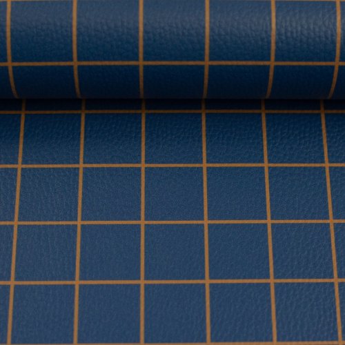Kunstleder - Happy Collection - Karos - dunkelblau/ocker - Swafing by Cherry Picking