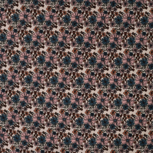 Preview: Rib Jersey - Topsy Flowers - sand/petrol/rose