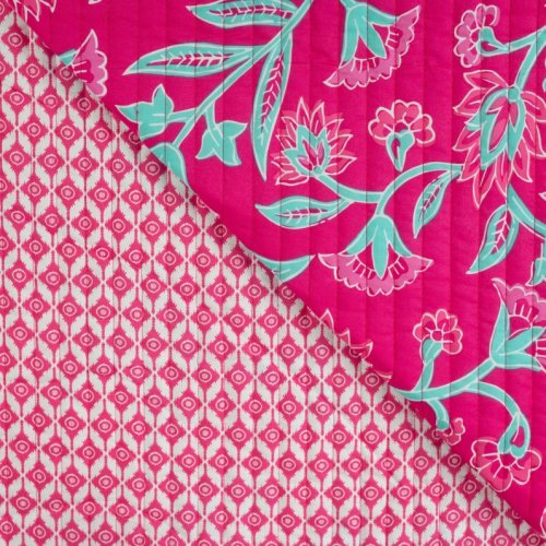 Doubleface Baumwoll Stepper - Delara Flower - fuchsia/türkis