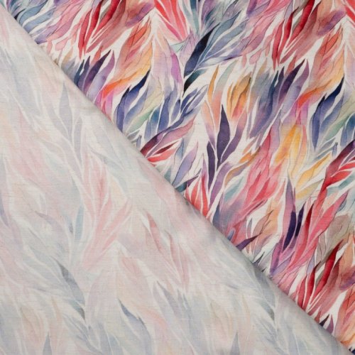 Viskose Leinen - Flames - nature/lilac/red