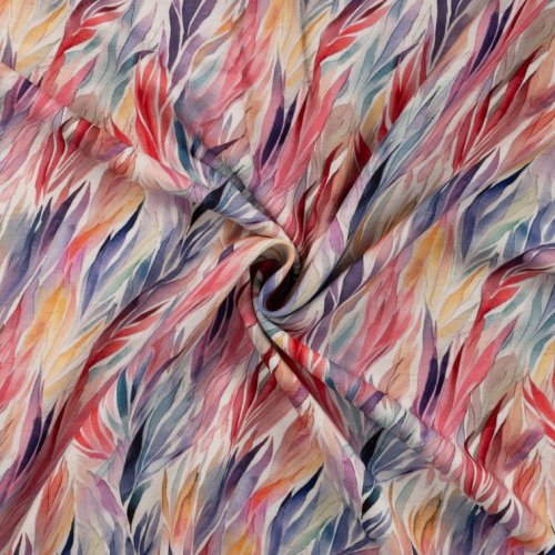 Viskose Leinen - Flames - nature/lilac/red