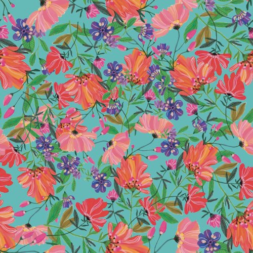Viskose - Roeqiya Flowers - türkis