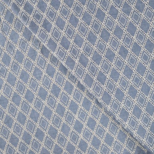 Preview: Baumwoll Webware - Diamand - Embroderie - dusty blue