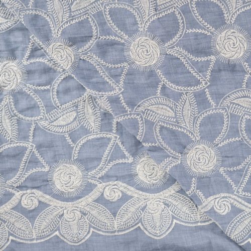 Baumwoll Webware - Betty Flowers - Embroderie - dusty blue