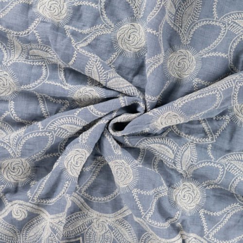 Baumwoll Webware - Betty Flowers - Embroderie - dusty blue