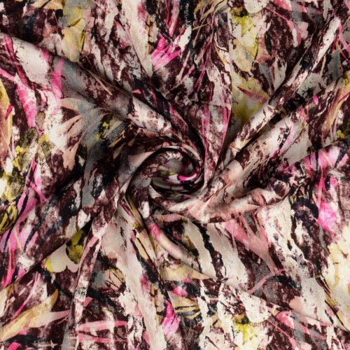 Preview: Viskosesatin - matt - Autumn Art - bordeaux/ creme