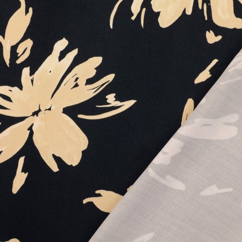 Preview: Viskosesatin - matt - Liliy Night - black/creme