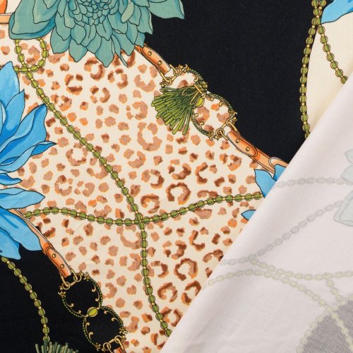 Viskosesatin - matt - Wild Elegance - petrol/blue/black/creme