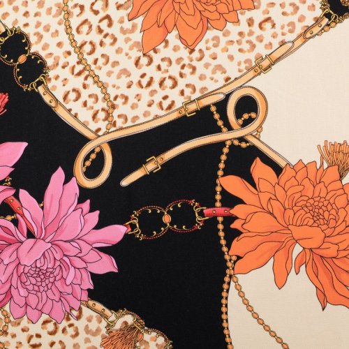 Viskosesatin - matt - Wild Elegance - black/creme/rosa/orange