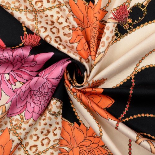 Preview: Viskosesatin - matt - Wild Elegance - black/creme/rosa/orange