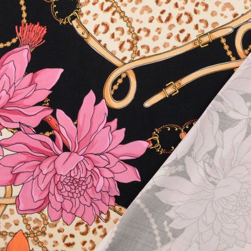 Preview: Viskosesatin - matt - Wild Elegance - black/creme/rosa/orange