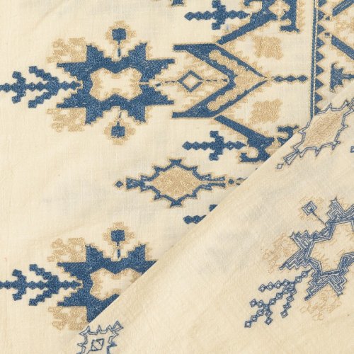 Preview: Baumwolle - Belen Struktur - bestickt mit Bordüre - natur