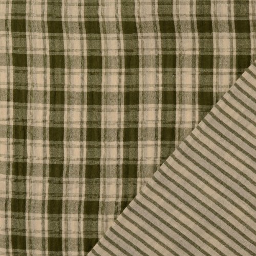 Doubleface Musselin - Rustic Check and Stripes - khaki