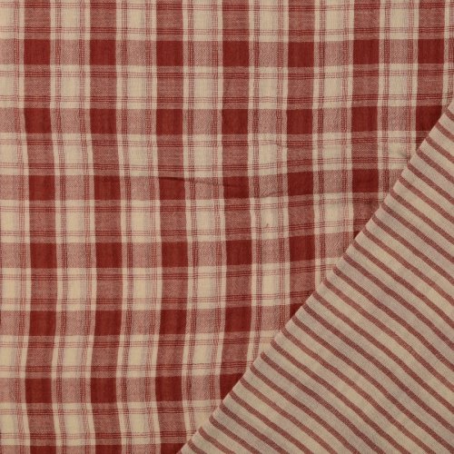 Doubleface Musselin - Rustic Check and Stripes - rot